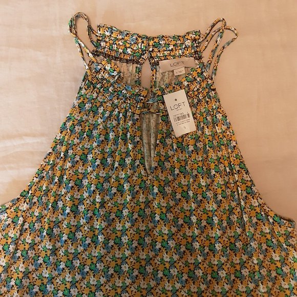 LOFT Green White Yellow Floral Flowy Boho Halter Cami Tank Top, New! Small - Picture 10 of 13